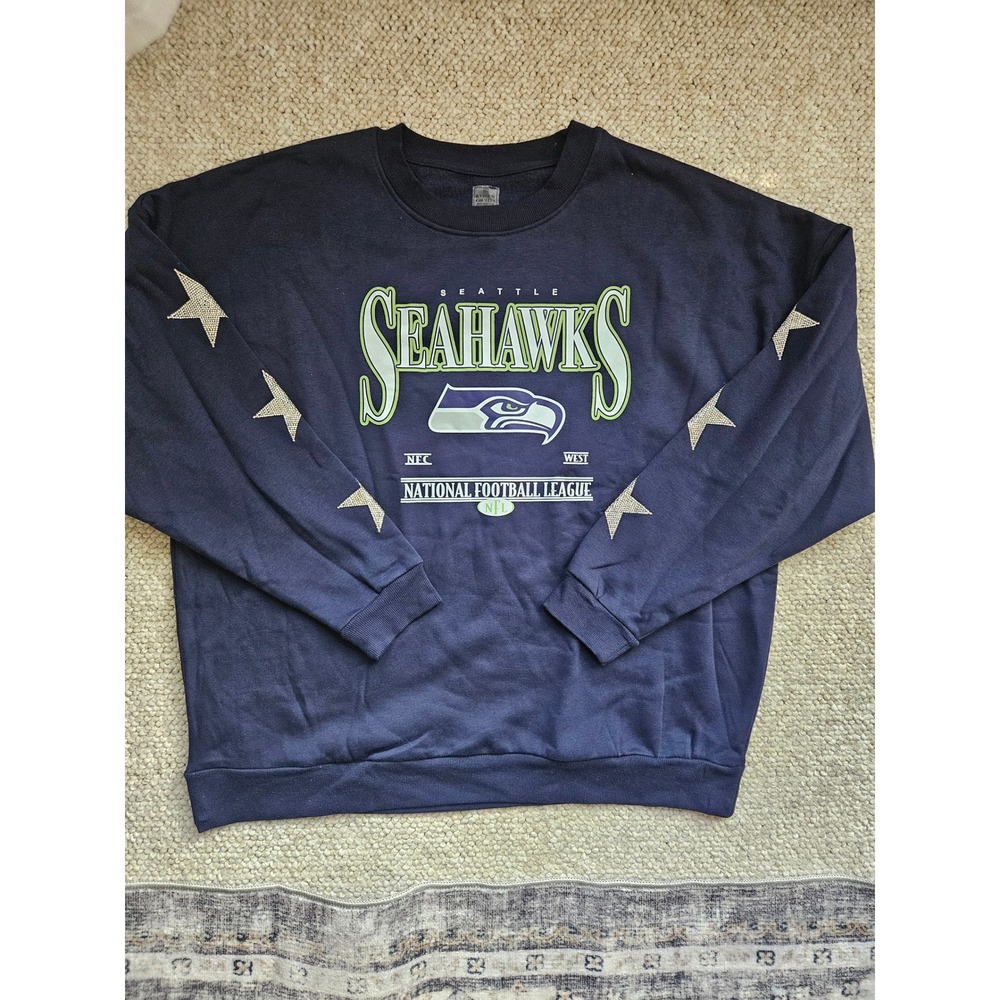 Seattle Seahawks Gameday Couture Sweatshirt Women's Size L Rhinestone Stars